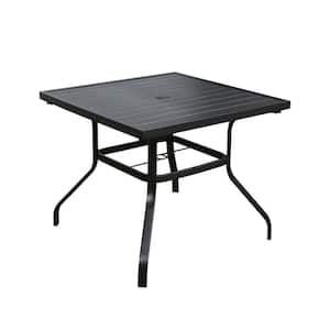 Square Metal Slatted Outdoor Dining Table with Umbrella Hole