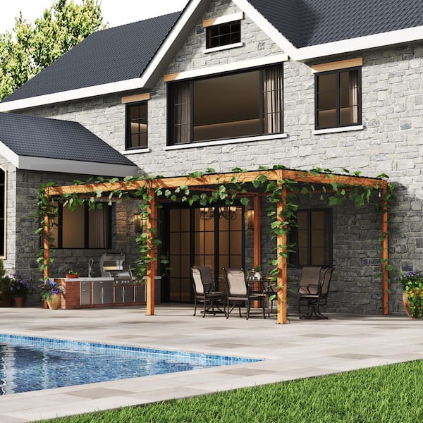 10 ft. x 20 ft. Wood Grain Aluminum Frame Outdoor Patio Louvered Pergola with Adjustable Shade Roof
