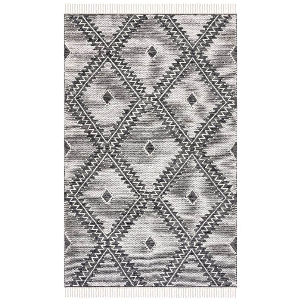 SAFAVIEH Kilim Ivory/Black 5 ft. x 8 ft. High-Low Trellis Geometric ...