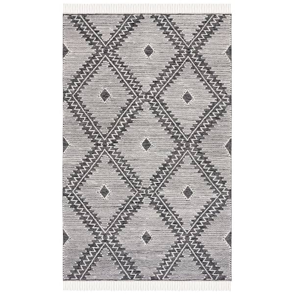 SAFAVIEH Kilim Ivory/Black 5 ft. x 8 ft. High-Low Trellis Geometric Area Rug