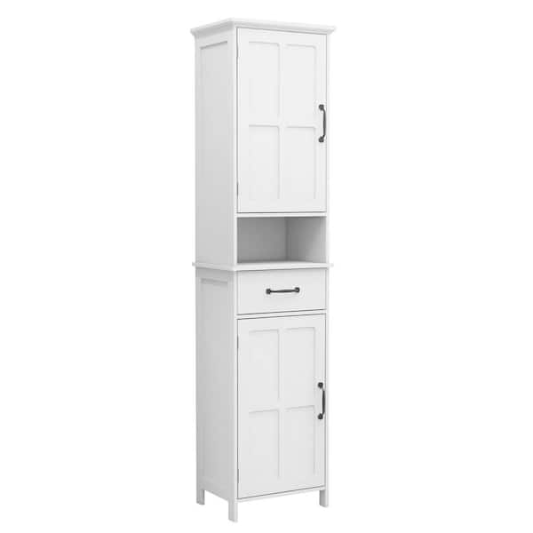 15.74 in. W x 11.8 in. D x 64.96 in. H White Linen Cabinet, 2-Door Narrow Height Slim Floor Standing Cabinet in White