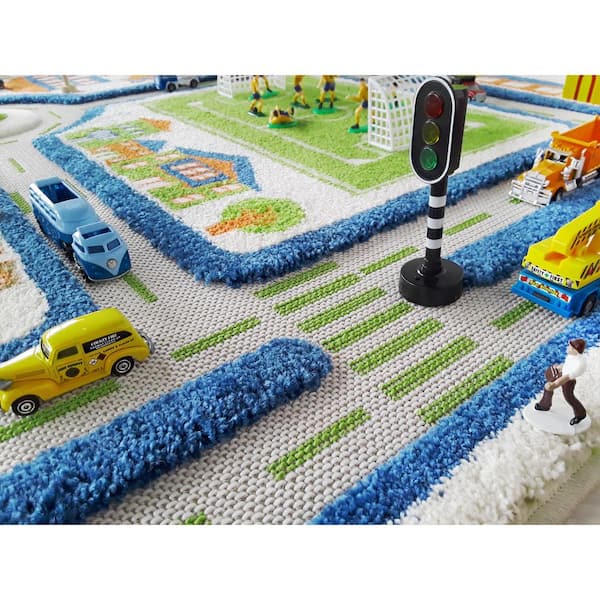 3D Graffiti Area Rug - 7x10 Blue Yellow Living Room Bedroom Rug, Non-Slip  Machine Washable Soft Playroom Mat Indoor Floor Accent Carpet for Dining