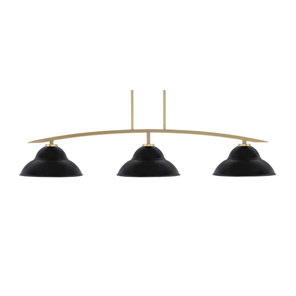 Siena 3-Light New Age Brass Billiard Light with 13 in. Matte Black Metal Sh