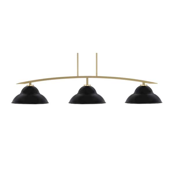 Siena 3-Light New Age Brass Billiard Light with 13 in. Matte Black Metal Shades No Bulbs Included