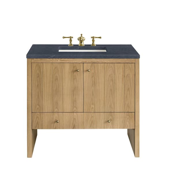 James Martin Vanities Hudson 36.0 in. W x 23.5 in. D x 34.2 in. H Bathroom Vanity in Light Oak with Charcoal Soapstone Quartz Top