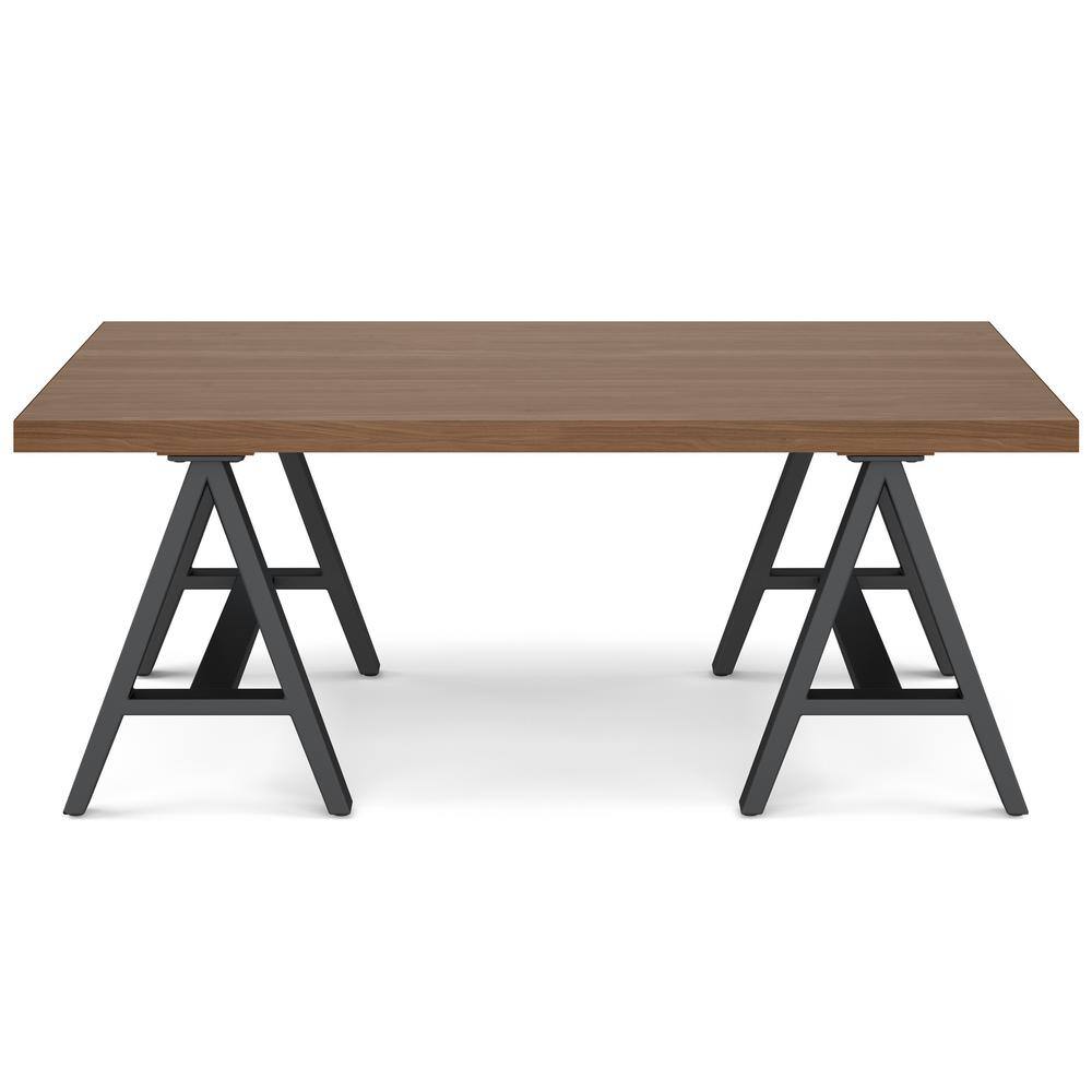 Sawhorse Industrial Solid Walnut Wood Coffee Table with Storage