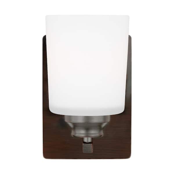 Generation Lighting Vinton 5 in. 1-Light Bronze Bathroom Vanity Light with Etched White Glass Shade and LED Light Bulb