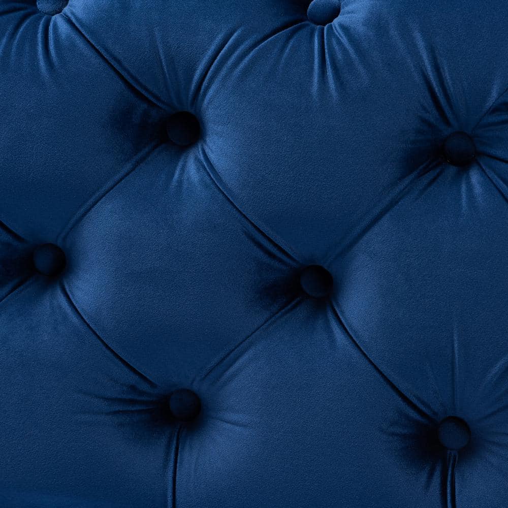 Royal Blue Velvet Tufted Ottoman with Gold Metal Legs
