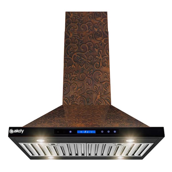 AKDY 30 in. Convertible Island Mount in Embossed Copper Vine Design Kitchen Range Hood with Lights
