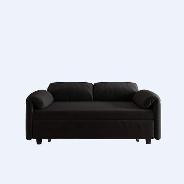 54 in. Black Velvet Twin Size Retractable Sofa Bed