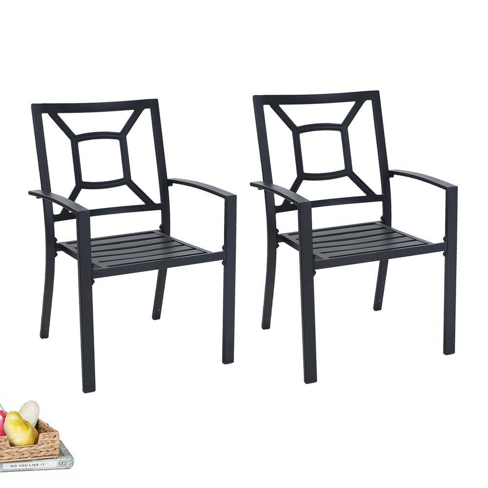 PHI VILLA Black Stackable Metal Patio Outdoor Dining Chair (2Pack