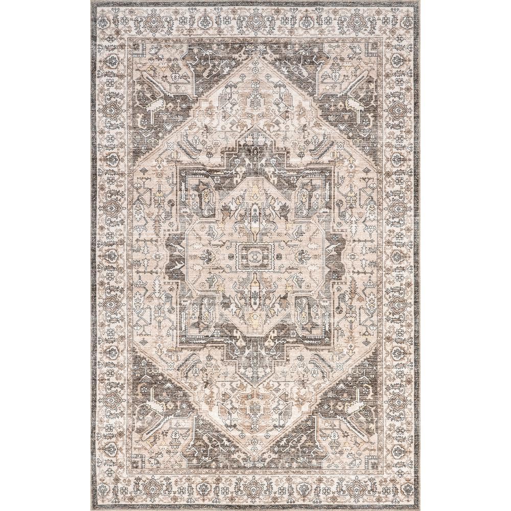 Brown Synthetic Medallion Machine Washable 5' x 8' Area Rug