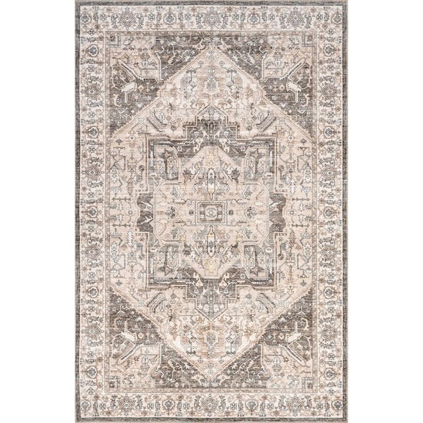 nuLOOM Brielle Brown 5 ft. x 8 ft. Machine Washable Vintage Medallion Area Rug