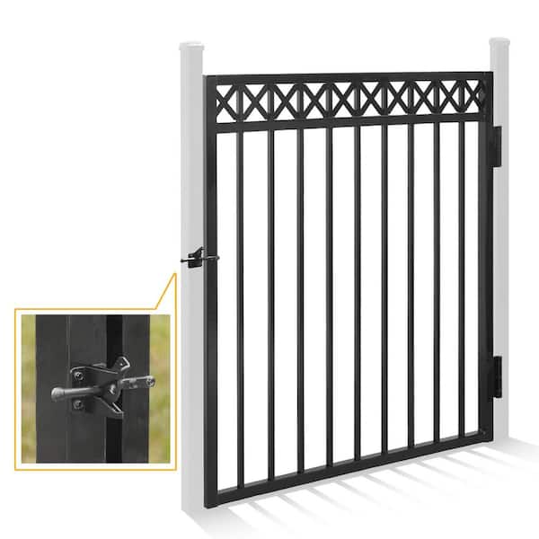 4 ft. x 4 ft. Flat Top Anti-Rust Metal Black Fence Gate