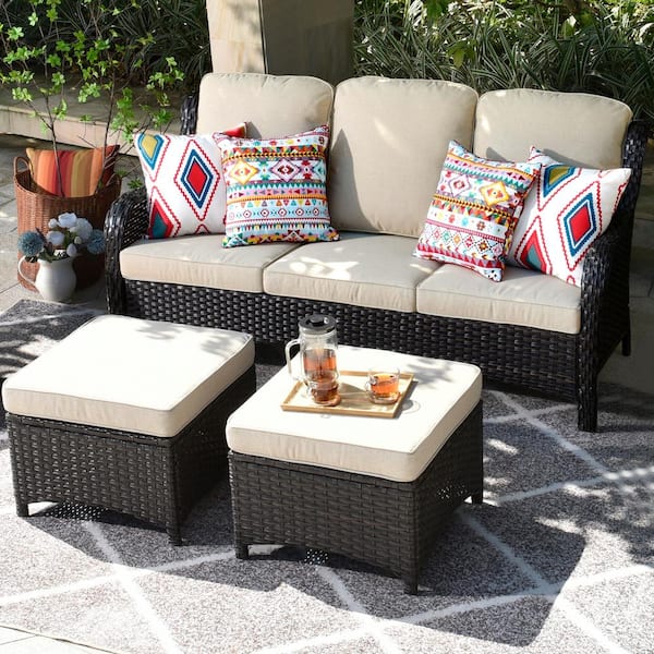 OVIOS Joyoung Gray 3-Piece Wicker Outdoor Patio Conversation