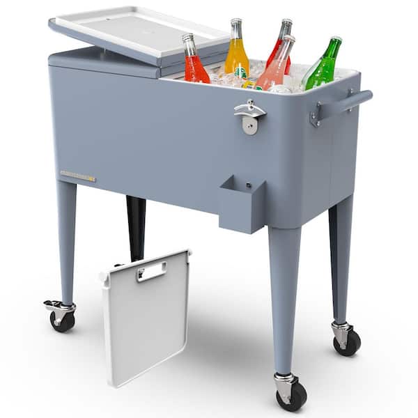 Party Cooler, 80-qt. Capacity, Divider Cooler, Rolling Ice Chest for Entertainment, Matte Blue