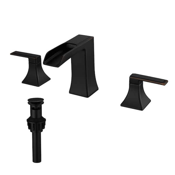 AIMADI 8 in. Widespread Double Handle Bathroom Faucet with Pop-Up Drain Waterfall Bathroom Vanity Taps in Oil Rubbed Bronze