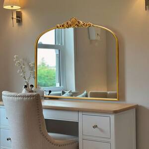 29.92 in. W x 35.8 in. H Vintage Gold Arched Metal Frame Decorative Wall Mirror / Dressing Table Mirror