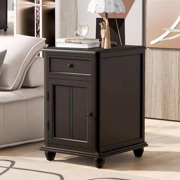Espresso Wooden Usb Port Storage End Table Espresso Wooden Usb Port Storage End Table