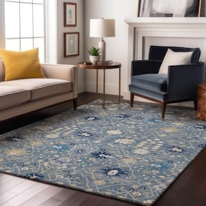 Mayfield Premium Machine Washable Abstract AMF1009 Denim 3 ft. x 5 ft. Area Rug