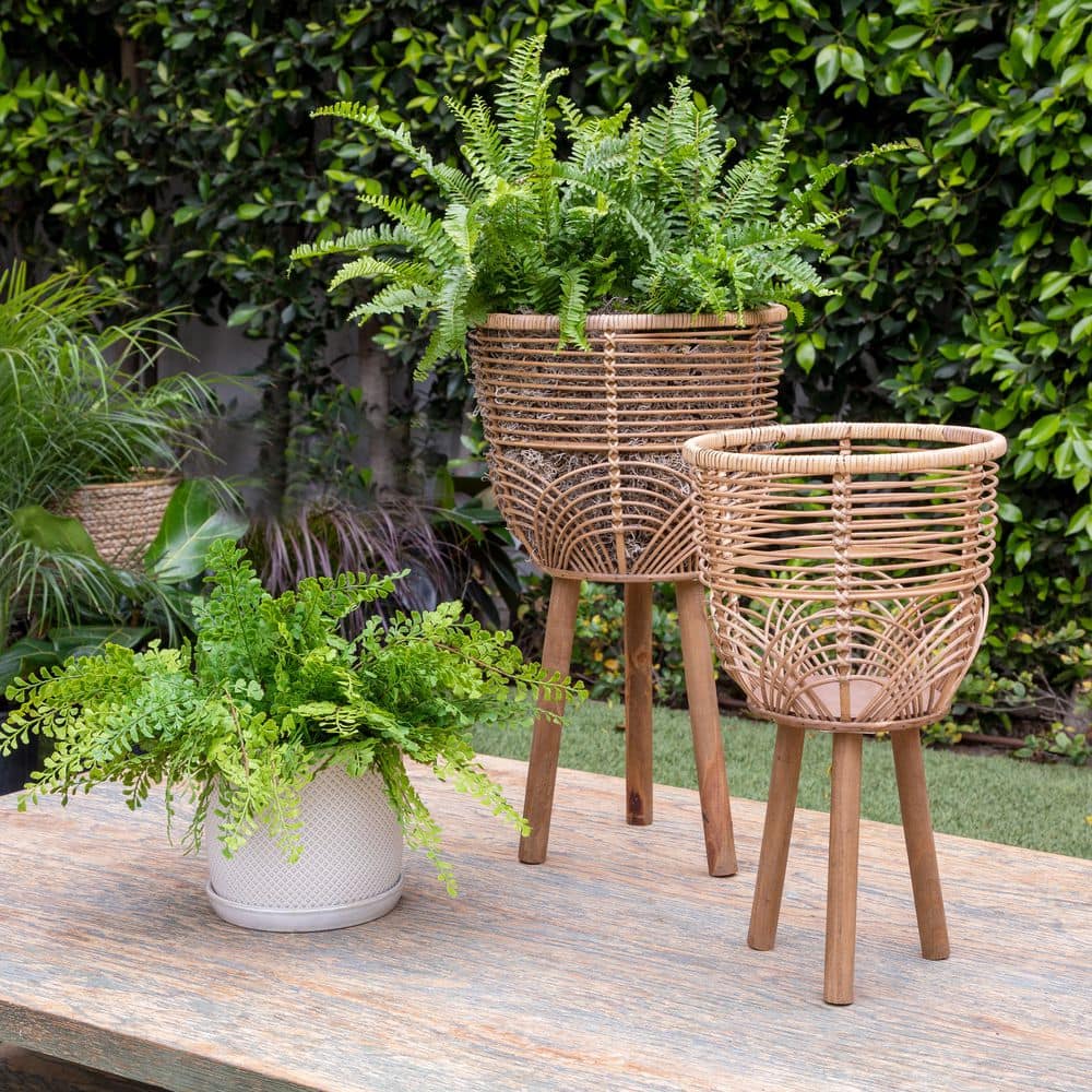 Flower Decoris Garden Planter Wicker Liv Skye 12 X 22 Natural Bamboo Wicker  With Stand Planters