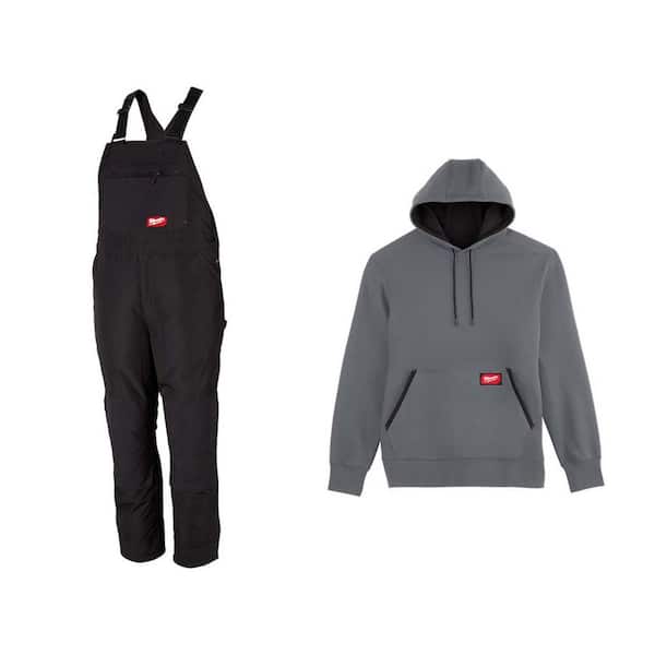 Men's 2X-Large Black FREEFLEX Insulated Bib Overalls and Large Gray Mid Weight Hoodie (2-Pack)