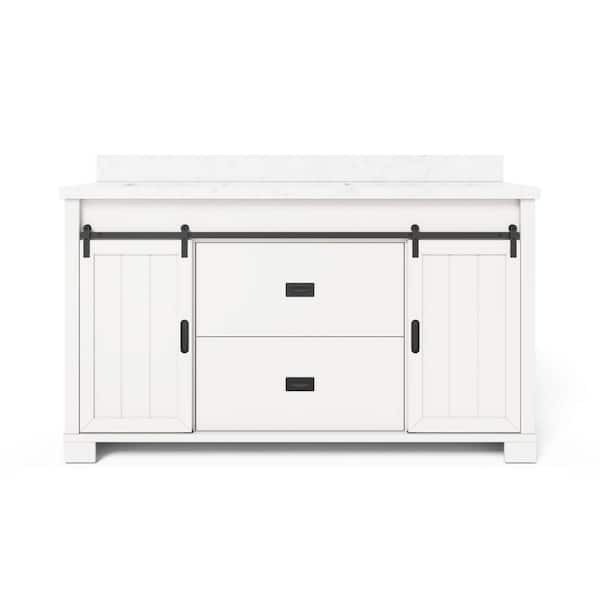 Brindley 60 in. Double Sink Freestanding White Bath Vanity with White Engineered Stone Top (Assembled)