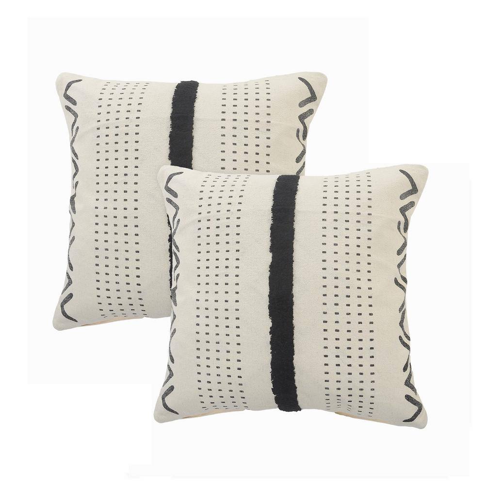 Anderson Natural/Black Tufted Striped Cotton 20 in. x 20 in. Indoor Throw P