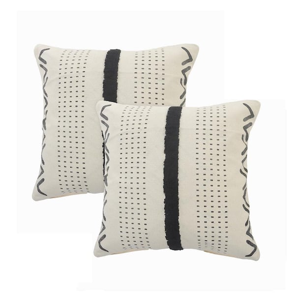 Unbranded Anderson Natural/Black Tufted Striped Cotton 20 in. x 20 in. Indoor Throw Pillow (Set of 2)