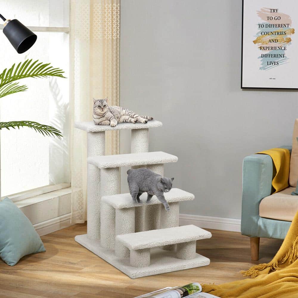 24'' Beige Faux Fleece 4-Step Cat Tree with Scratching Posts