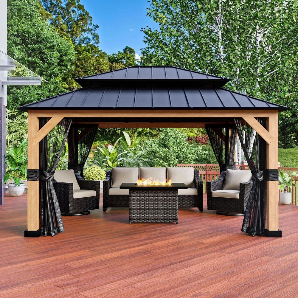 JOYSIDE 13 ft. x 11 ft. Cedar Wood Frame Hardtop Outdoor