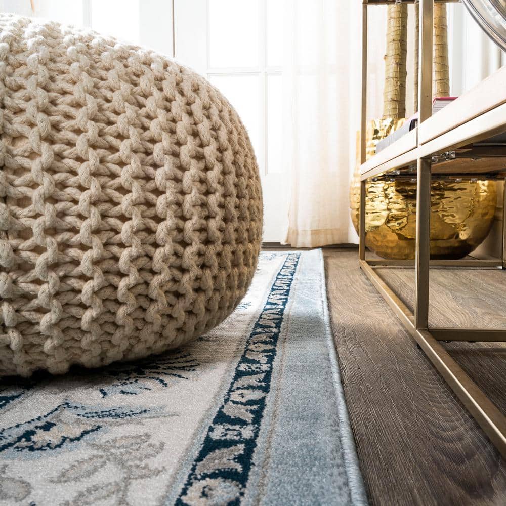 Cherie Sky Blue & Ivory Persian-Inspired Washable Rug 3x5