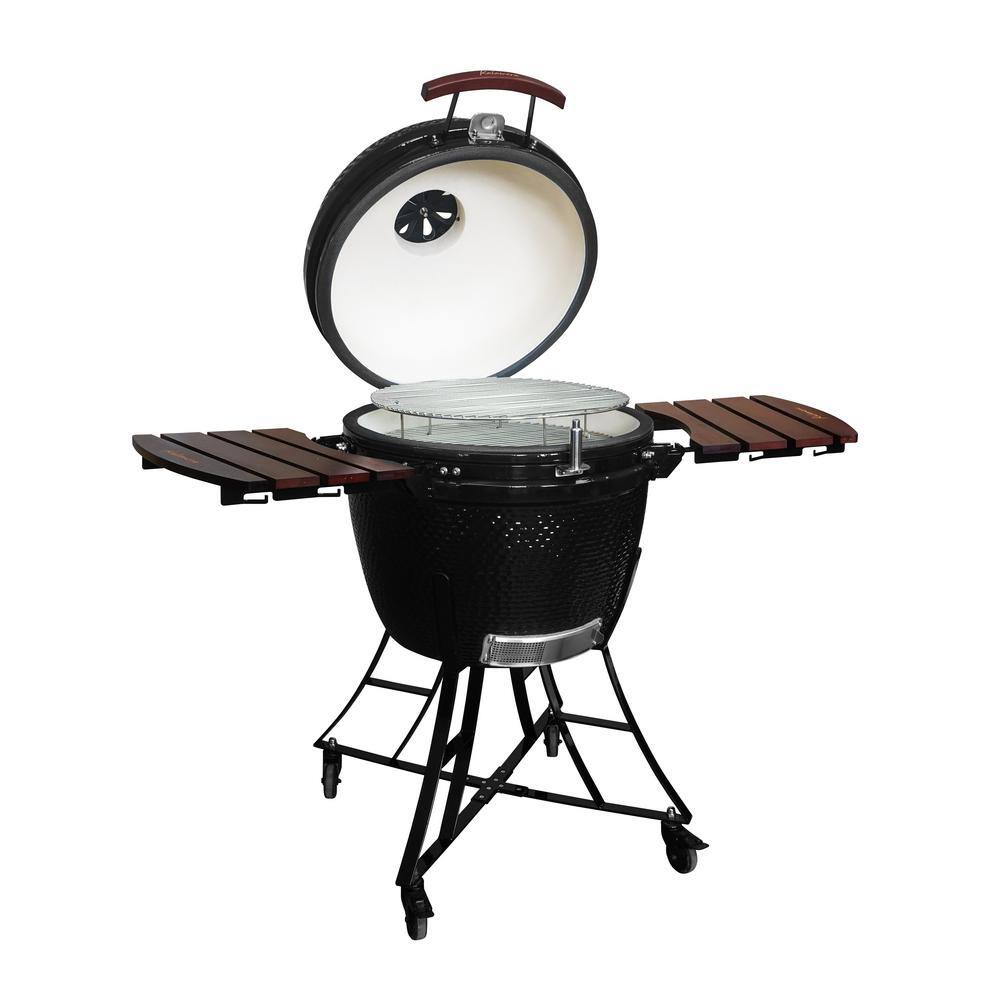 Kalamera 24'' Black Ceramic Kamado Charcoal Grill with Cart