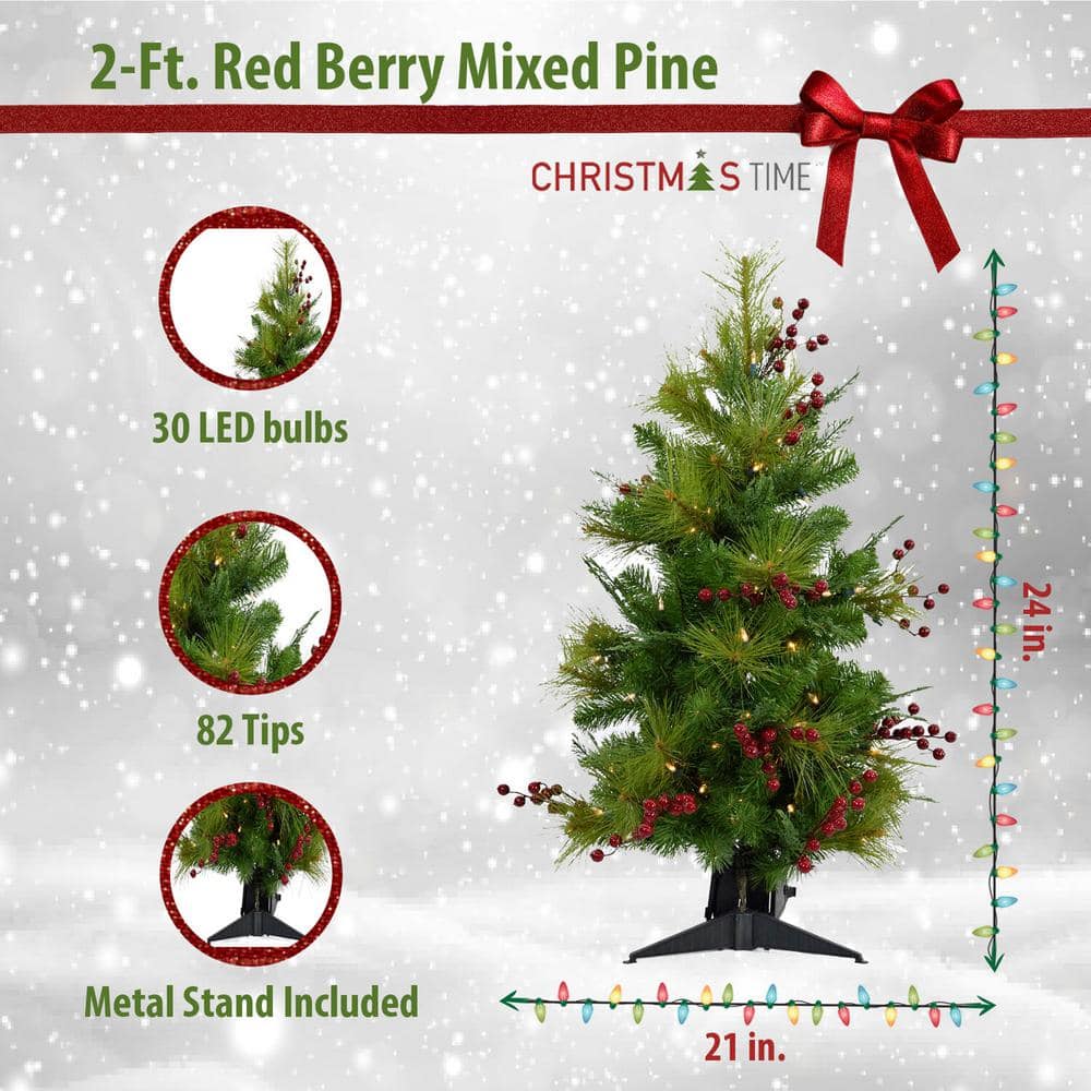 Winter Wonderland 2' Pine Tabletop Christmas Tree with White LED Lights