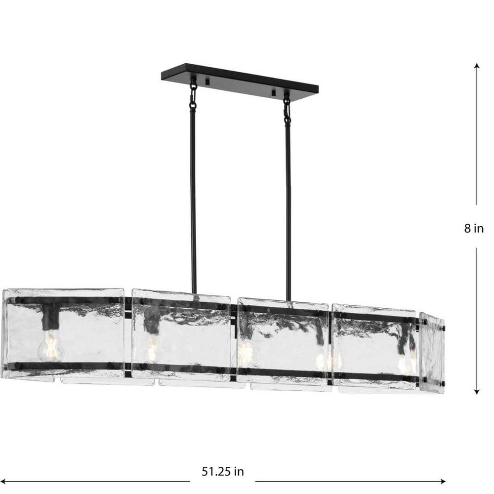 Rivera Matte Black 5-Light Linear Glass Chandelier
