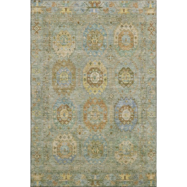 Mayfield Premium Machine Washable Abstract AMF2227 Aloe 3 ft. x 4 ft. Area Rug