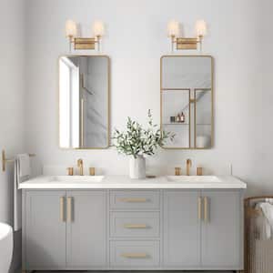 Modern Classic Deep Gold 2-Light Bathroom Powder Room Arched Mirror Vanity Light with White Cone Fabric Shades