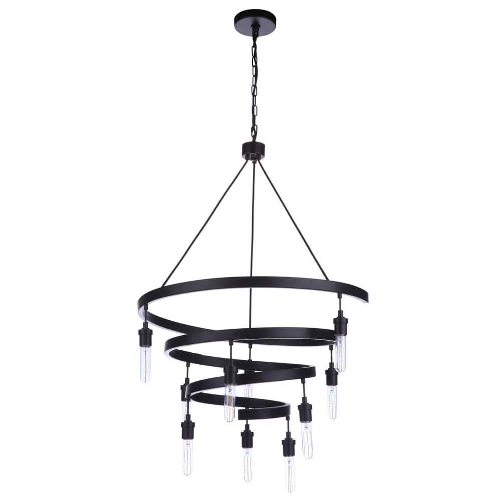 Tranquil Flat Black Spiral 10-Light Iron Chandelier