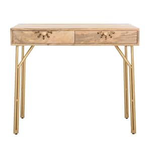 Lily 35 in. Natural Wood 2-Drawer Writing Desk