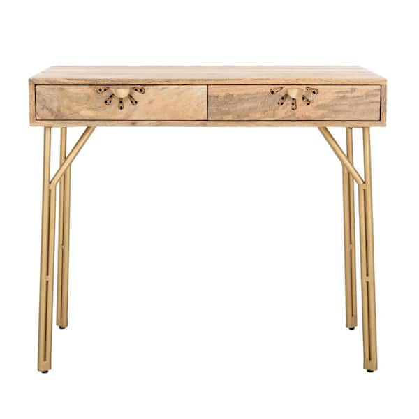 SAFAVIEH Lily 35 in. Natural Wood 2-Drawer Writing Desk
