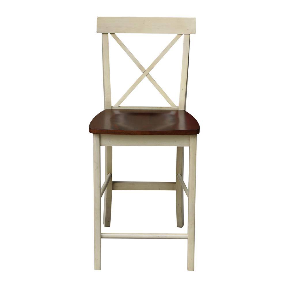 Almond and Espresso 24" X-Back Solid Wood Counter Height Stool