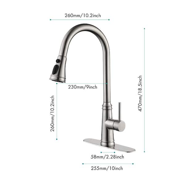 Aosspy Single-Handle Pull-Down Sprayer Kitchen Faucet in Brushed 