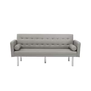 68.5 in. Width Gray Faux Leather Square Arm Twin Size Sofa Bed