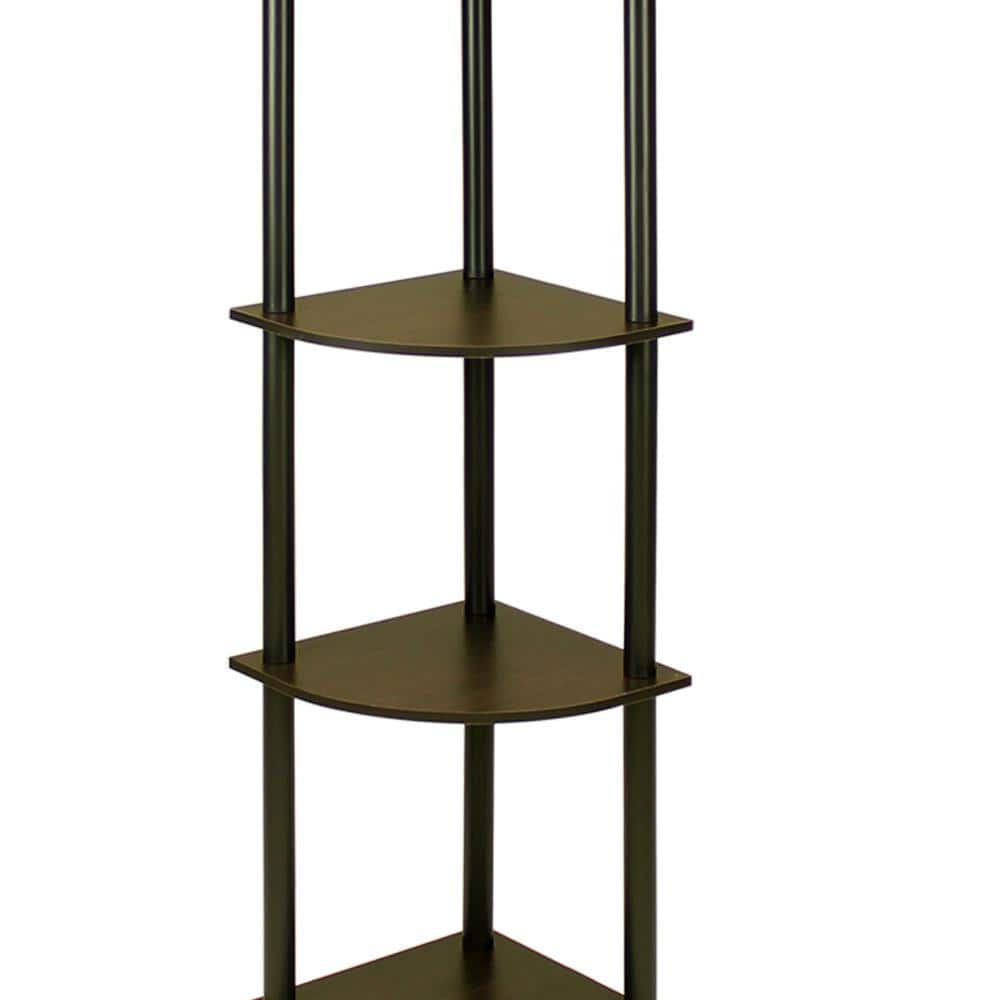 Espresso/Black 5-Tier Corner Floor Mount Water Resistant Shelf