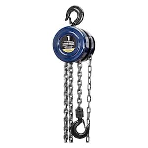 1-Ton Manual Hand Lift Steel Chain Block Hoist with 2 Hooks, Blue