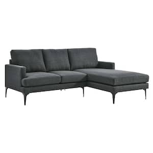 Evermore 80.5 in. W Square Arm 1-Piece L-Shaped Right-Facing Fabric Sectional Sofa in Gray with Removable Cushions