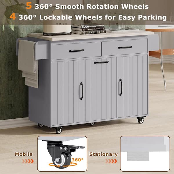 Runesay Gray Mdf Base with Mdf Wood Top Rolling Kitchen Island (20.55-in x 51.06-in x 35.04-in)