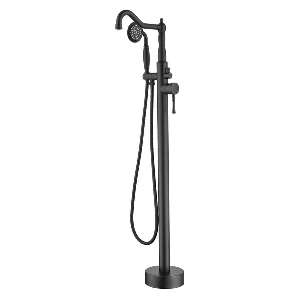 Single Handle Floor Mount Bathtub Faucet Freestanding Tub Filler Standing Shower Faucets with Handheld Shower in Black price history on PriceWatchPro