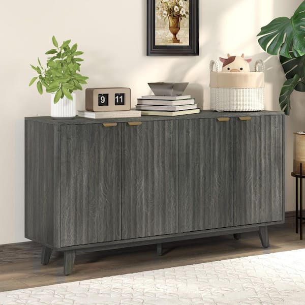 Dark Gray Particle Board 55.1 in. Sideboard Storage Cabinet with 2 Adjustable Shelves