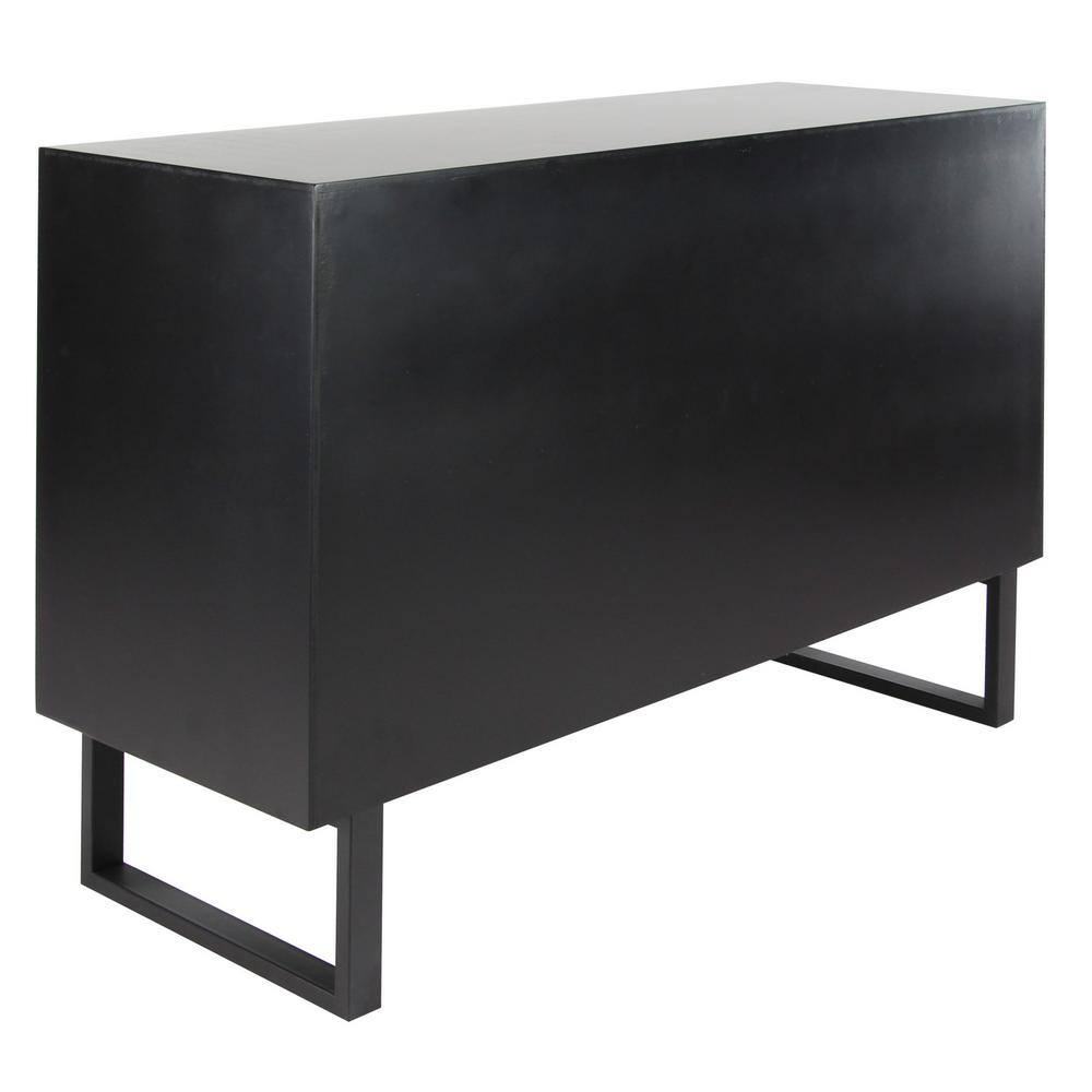 Black and Brown Geometric Wood Inlay Cabinet with Shelf